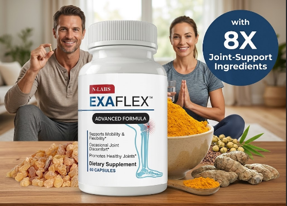 ExaFlex All-Natural Pain Relief Supplement bottle with turmeric and boswellia